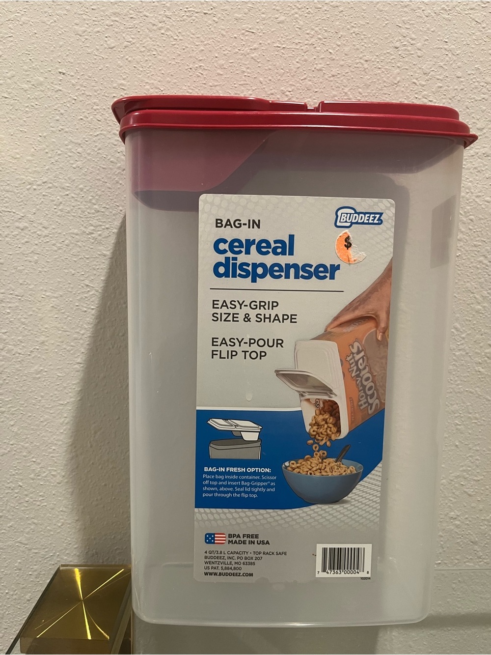 Buddeez Red Cereal Dispenser with Easy-Pour Flip Top